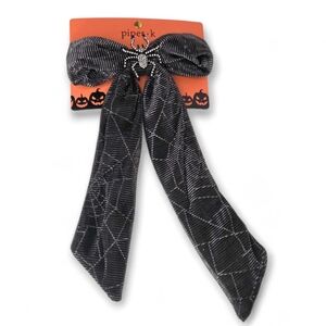 Piper K Black Spider Web Hair Bow Halloween Bling Rhinestone